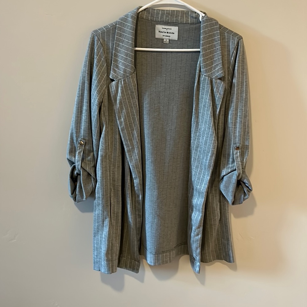 Gray and white striped blazer